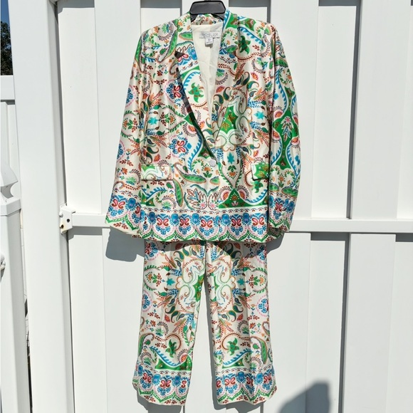 Rachel Zoe Pants - Rachel Zoe Multicolored Printed Satin Blazer & Pant Set NEW Women’s Large